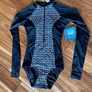 NWT XS Coolinar UPF 50+ 1 Piece Black Swimsuit